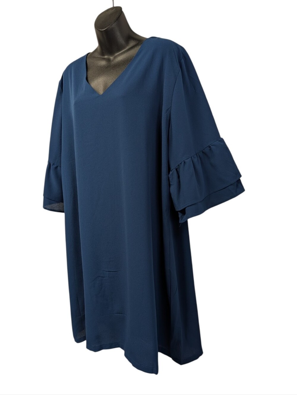 BelongSci Plus 3XL Blue Ruffle Layeref Half Sleeve Midi Dress Boho V-neck NWT - Picture 3 of 7